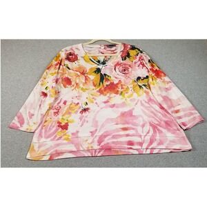 Concepts Top Women XL Floral See Through 3/4 Sleeve Embellish Stretch Spring Tee